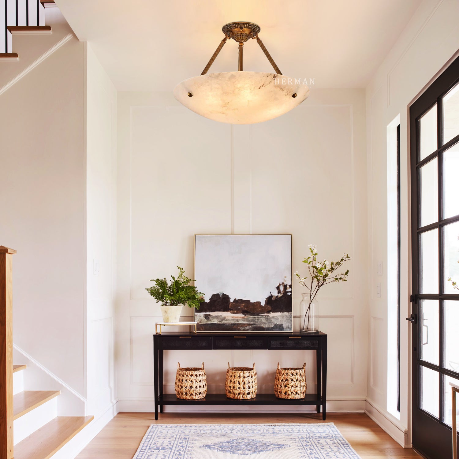 Vintage Round Alabaster Ceiling Lamps