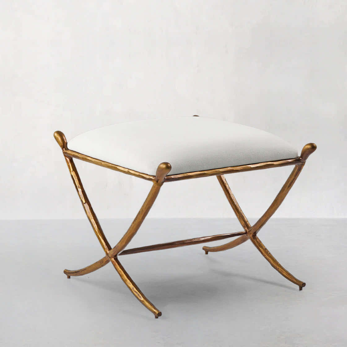 Hand-Forged Metal Horn Fabric Base Stool