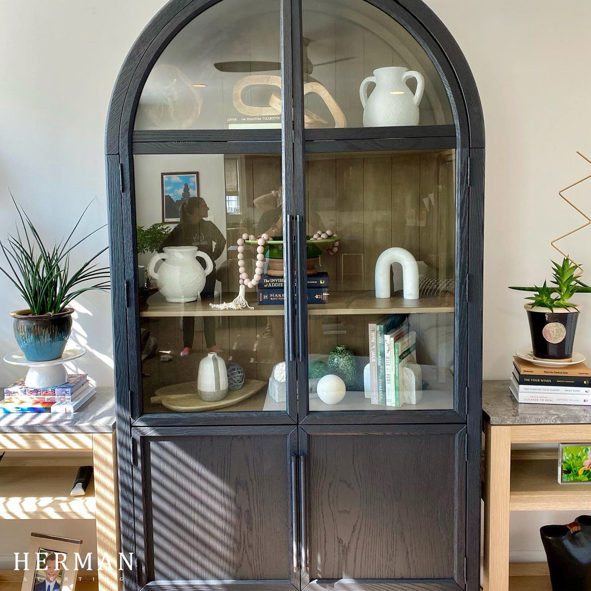 Hattie Glass Accent Cabinet in Oak 36"W 46"W