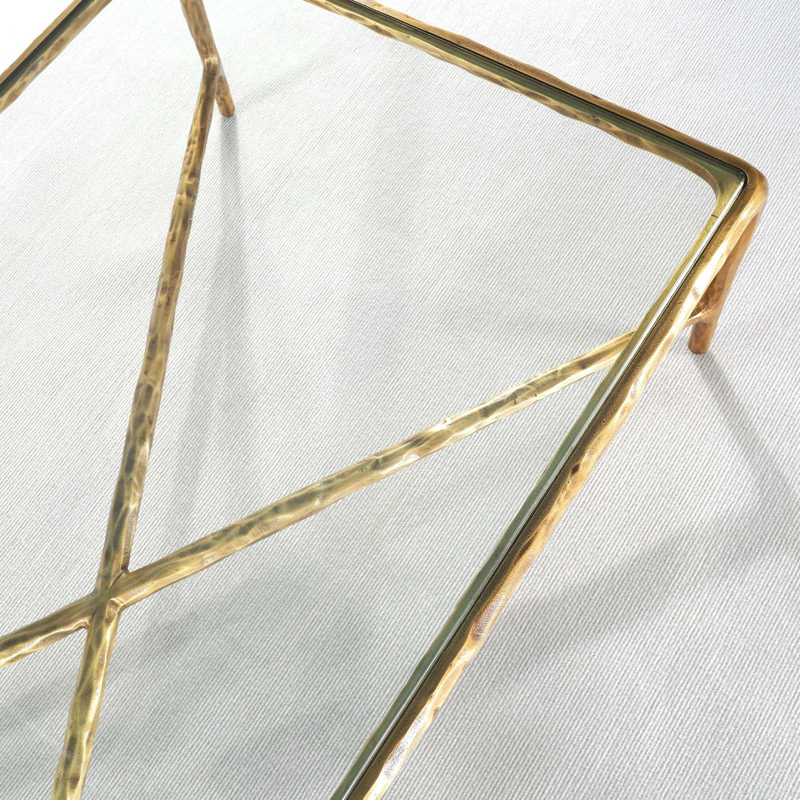 Hand-Forged Metal Rectangle Glass Coffee Table