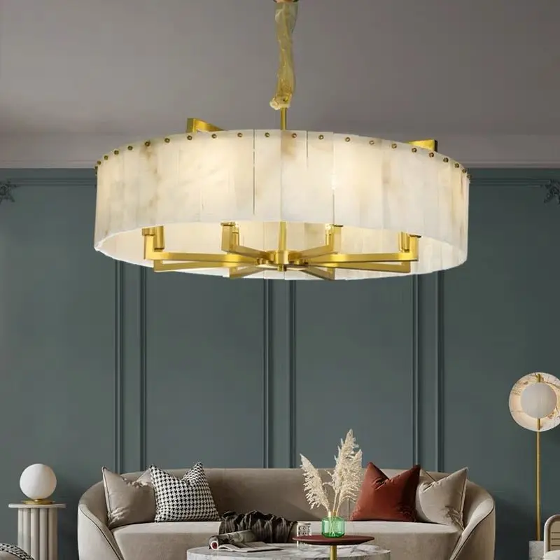 Alabaster Brass Round Chandelier Lighting