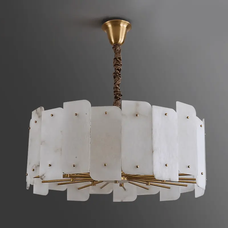 Alabaster Brass Dining Room Round Chandelier