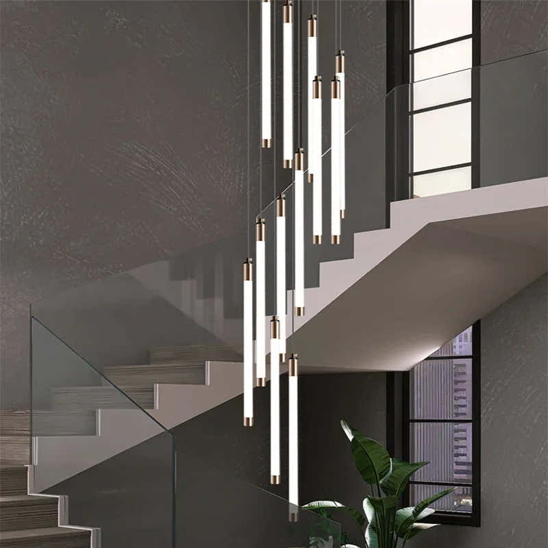 Custom Modern Iron Staircase Villa Apartment Loft Long Chandelier Hotel Villa Staircase Pendant Light