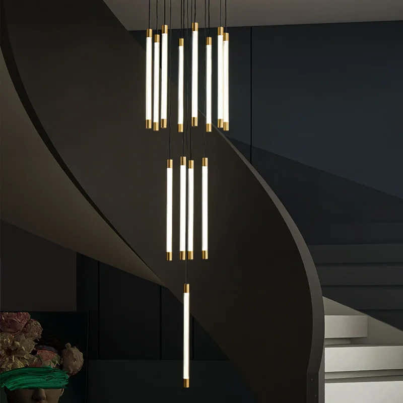 Custom Modern Iron Staircase Villa Apartment Loft Long Chandelier Hotel Villa Staircase Pendant Light