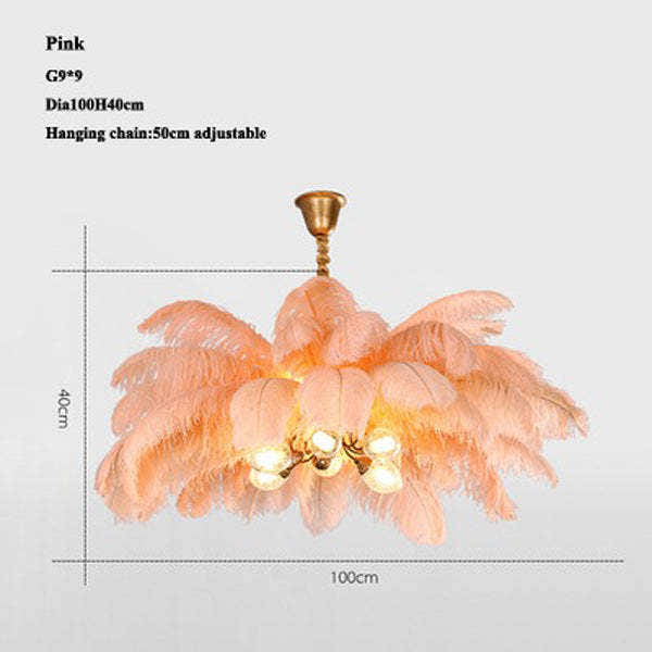 Aisa Art Deco Colorized Feather Chandelier Brass Palm Tree Lamp