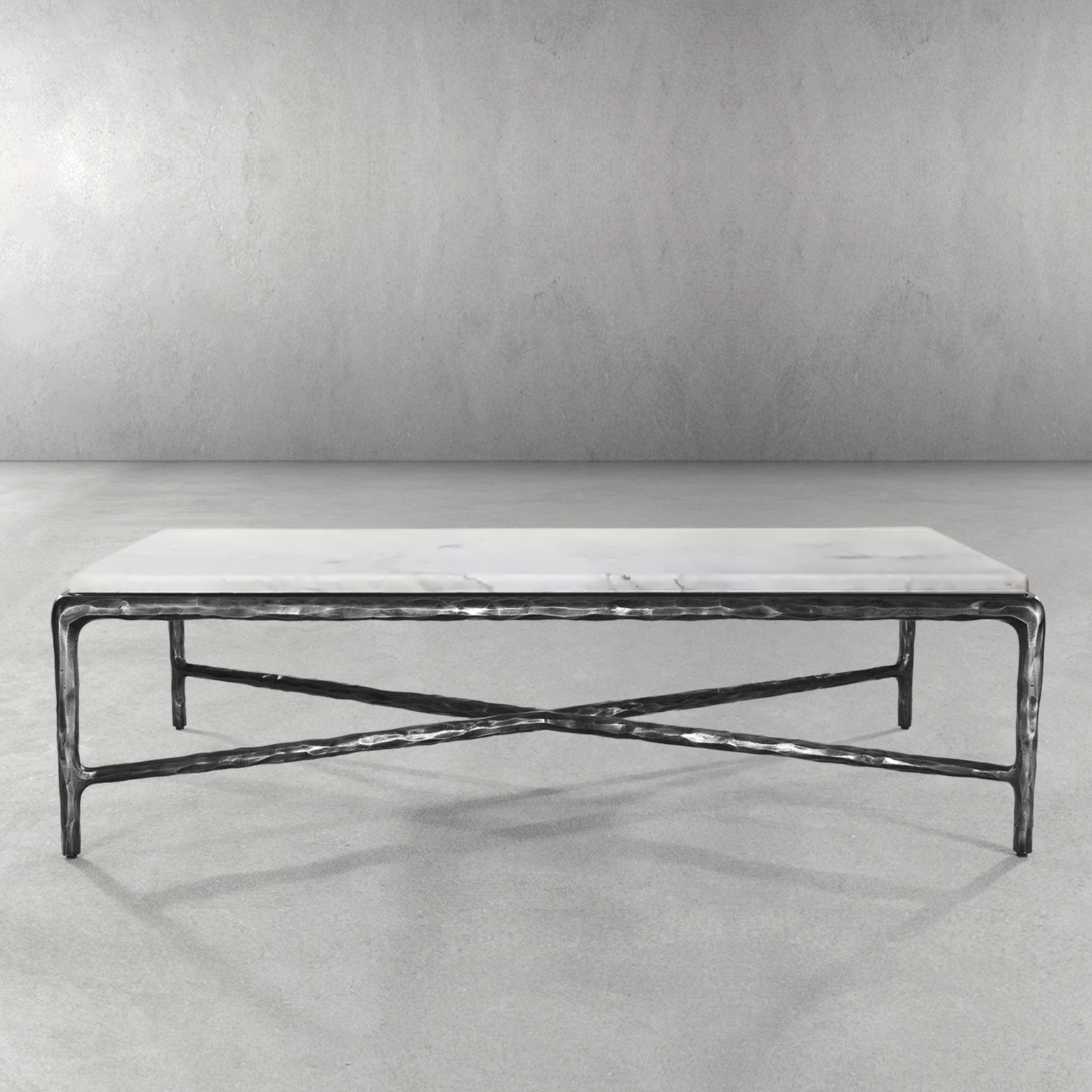 Hand-Forged Metal Rectangle Marble Coffee Table