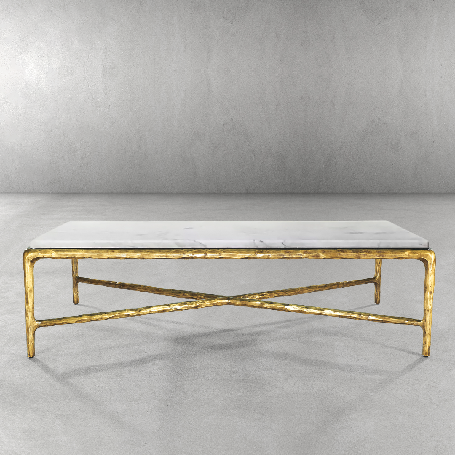 Hand-Forged Metal Rectangle Marble Coffee Table