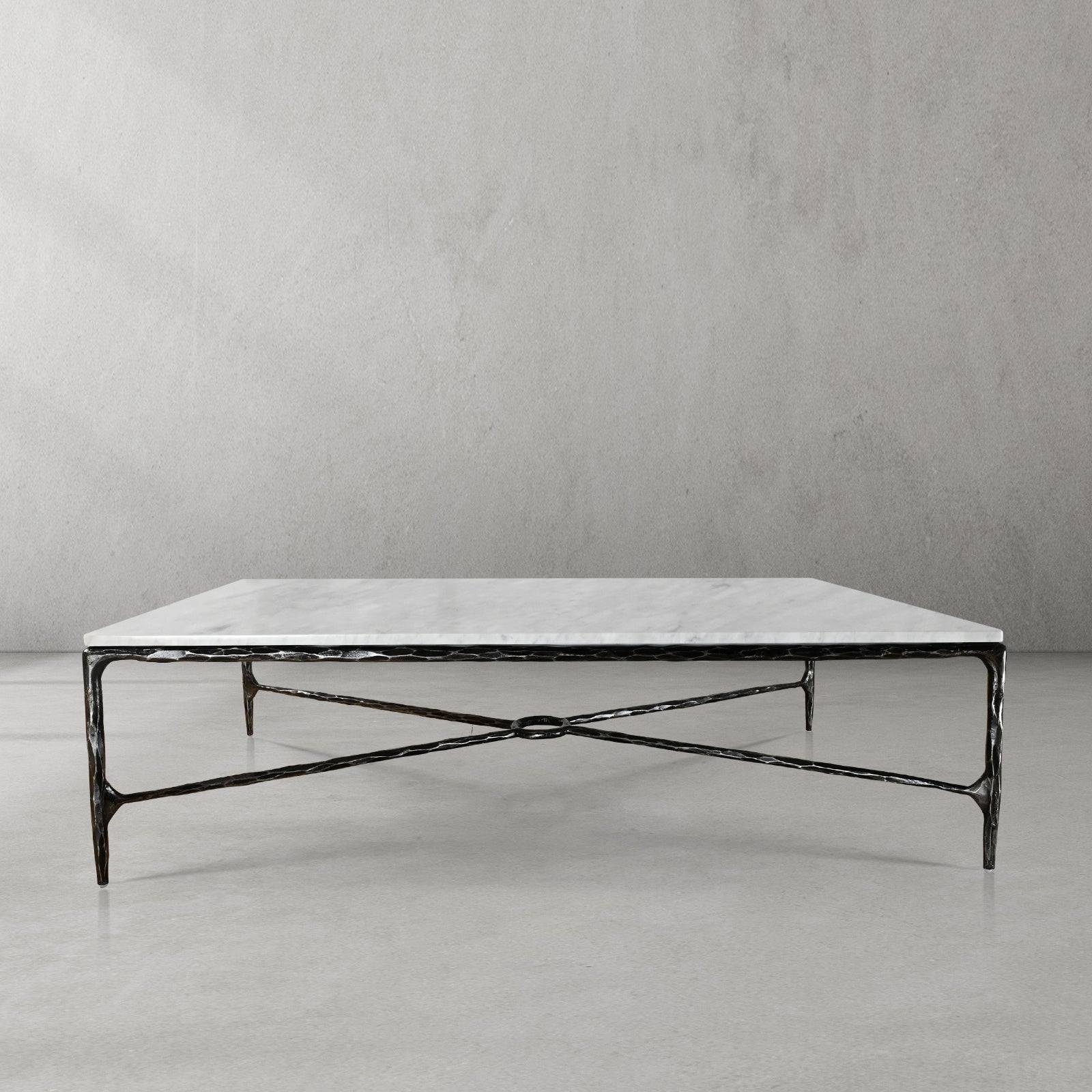 Hand-Forged Metal Rectangle Marble Coffee Table