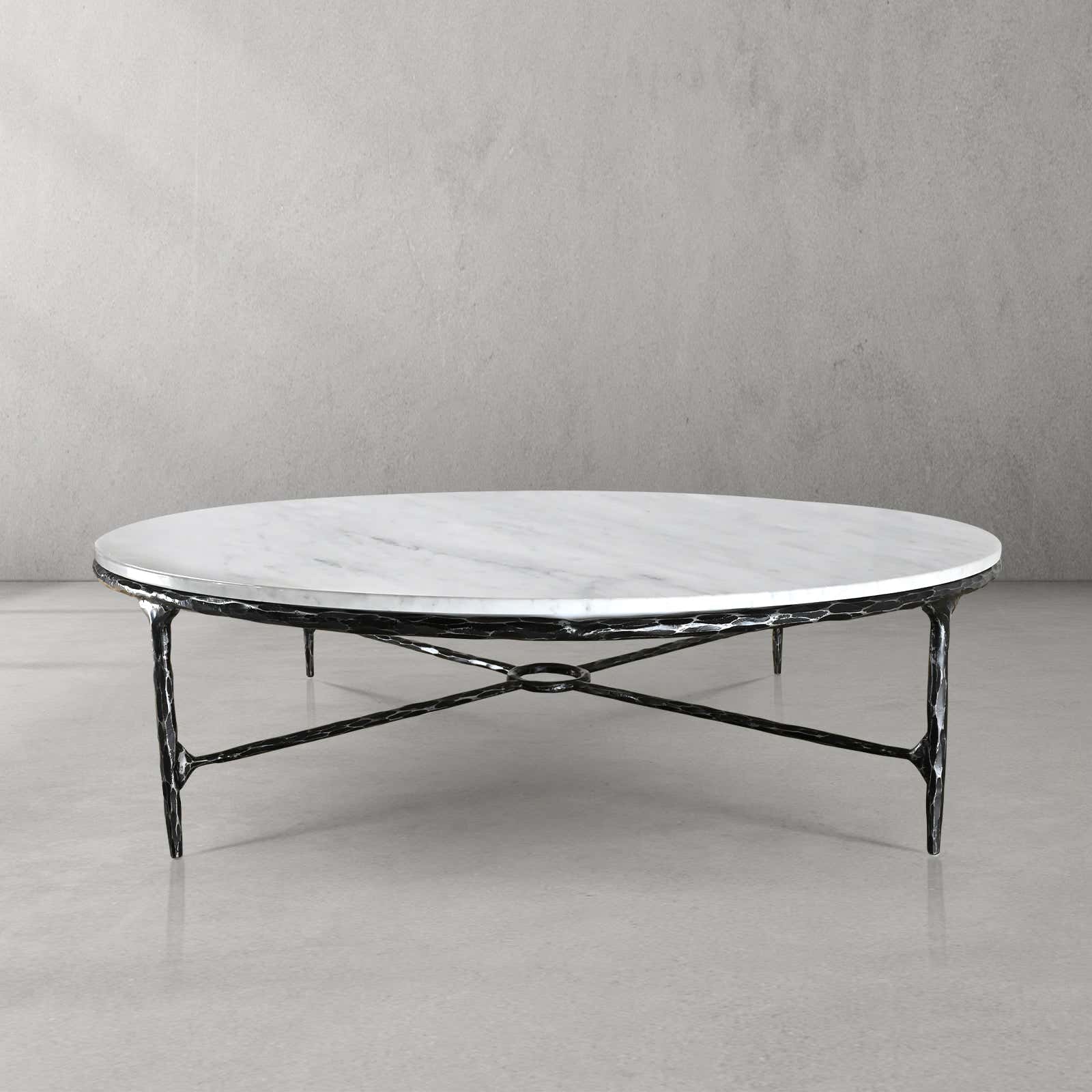 Hand-Forged Metal Marble Round Coffee Table 36" 55"