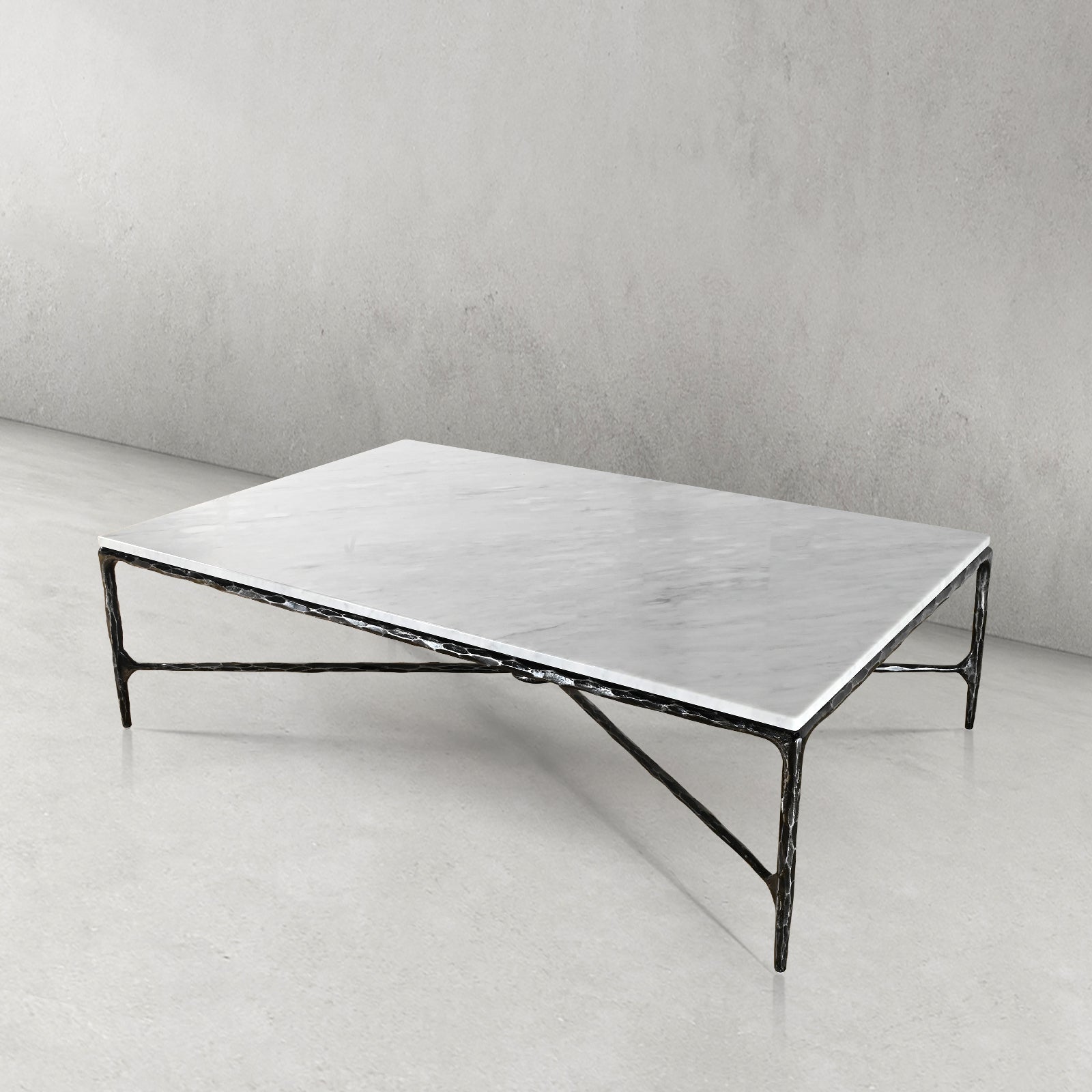 Hand-Forged Metal Rectangle Marble Coffee Table
