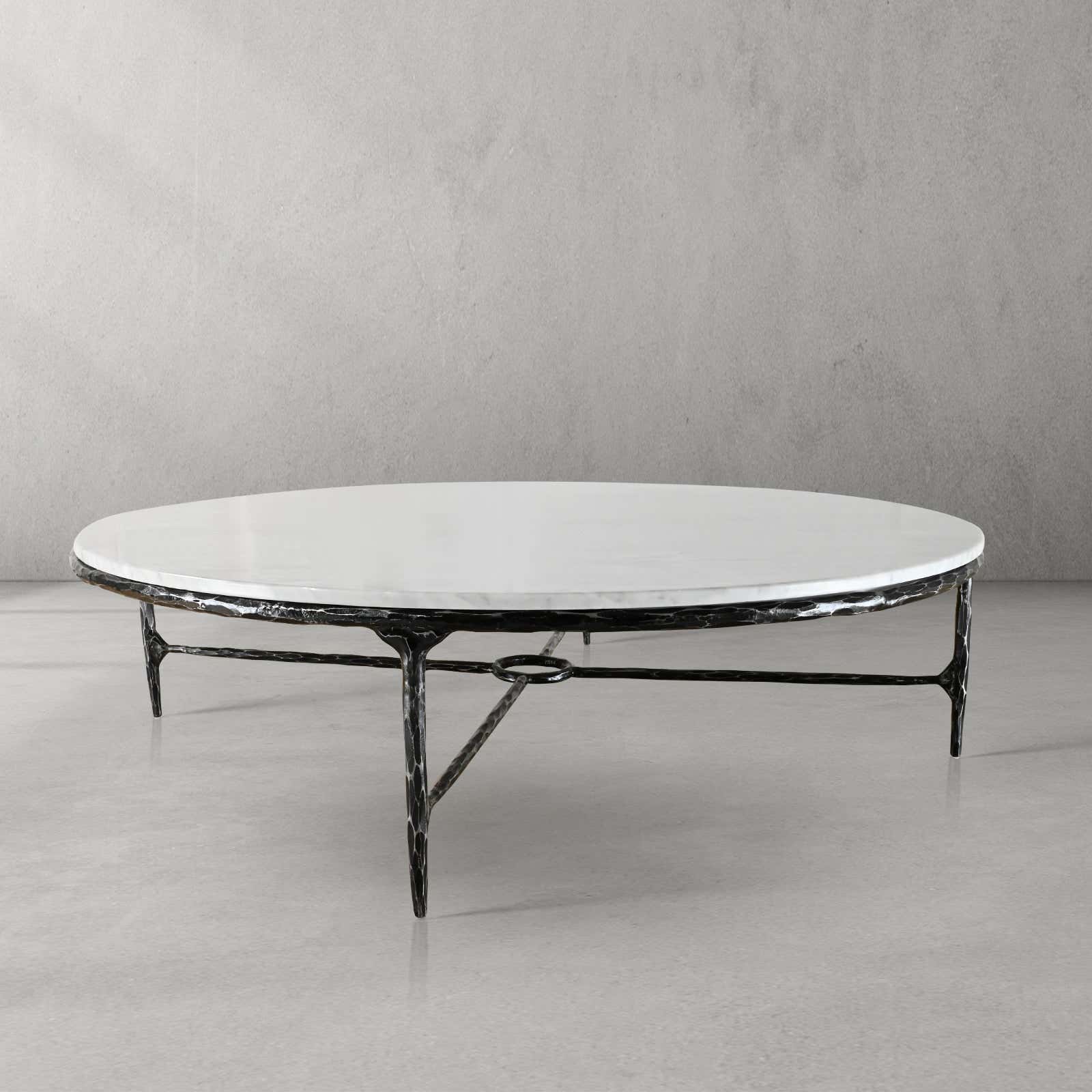 Hand-Forged Metal Marble Round Coffee Table 36" 55"