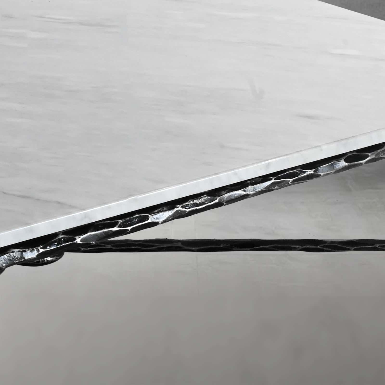 Hand-Forged Metal Rectangle Marble Coffee Table