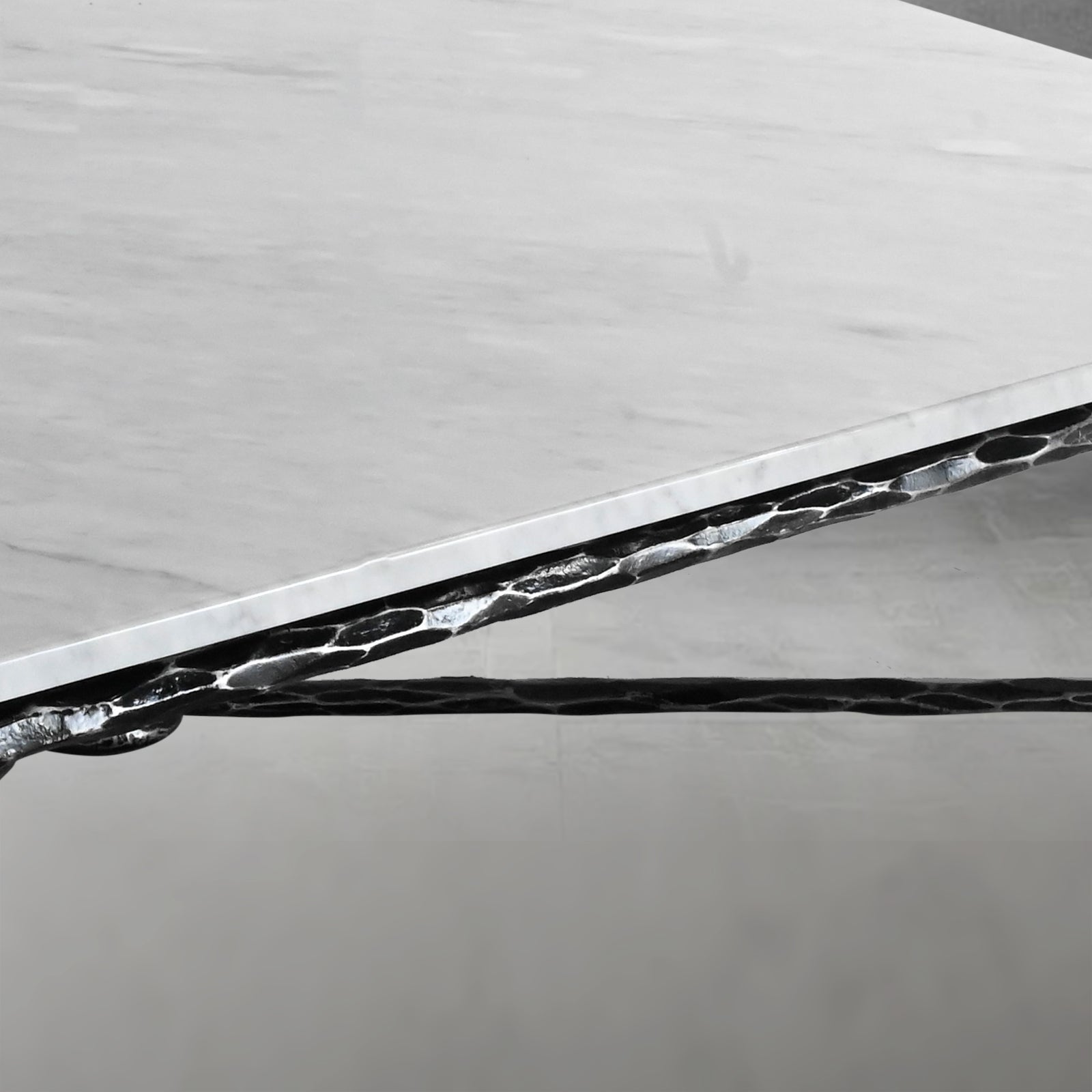 Hand-Forged Metal Rectangle Marble Coffee Table