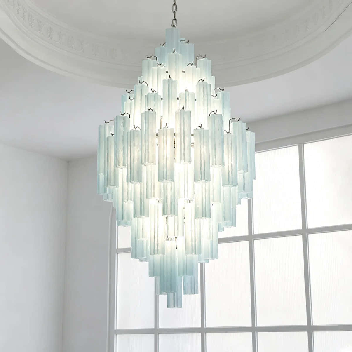Petalia Murano Glass Diamond Chandelier 54"H - Frosted Glass