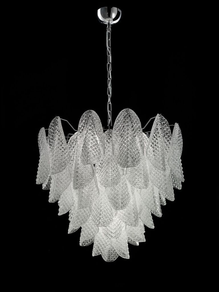 Custom 70s style 75 cm chandelier in clear piastra glass