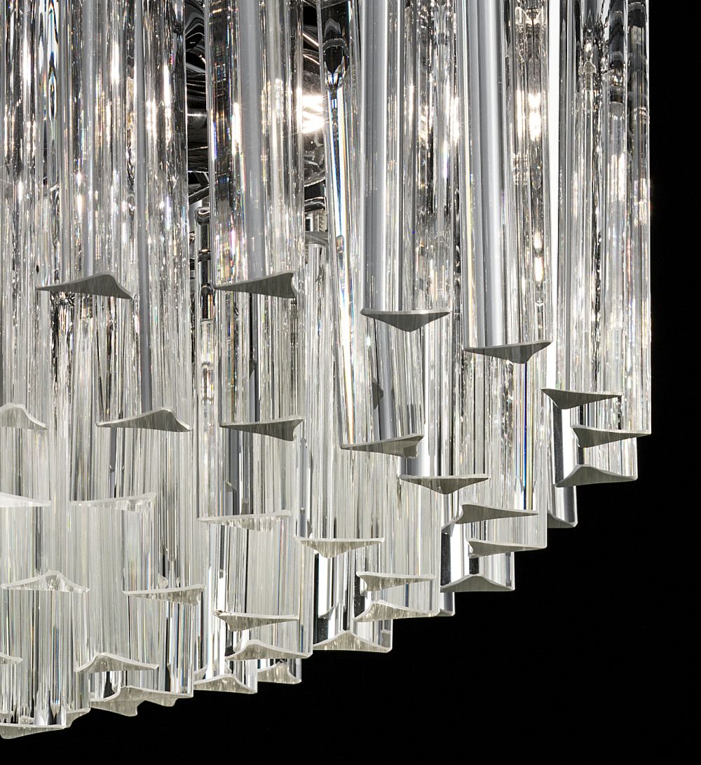 Custom drum chandelier with Murano glass prisms, bespoke sizes and custom colors