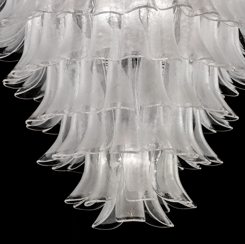 Custom white & clear Murano glass petal chandelier