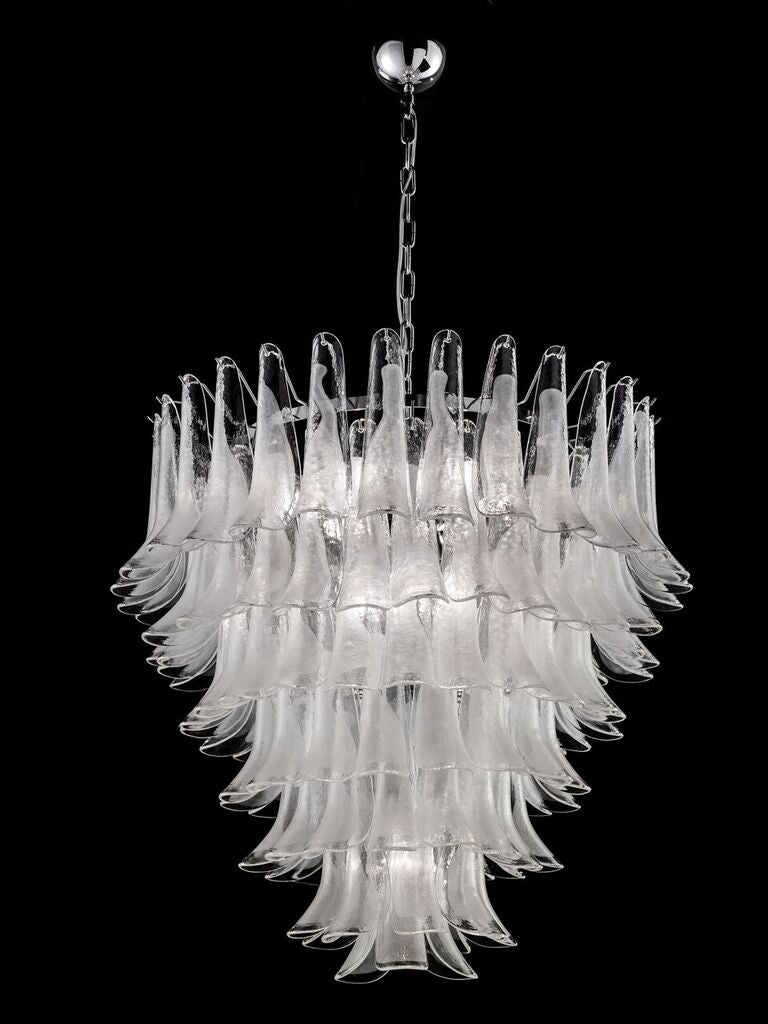 Custom white & clear Murano glass petal chandelier