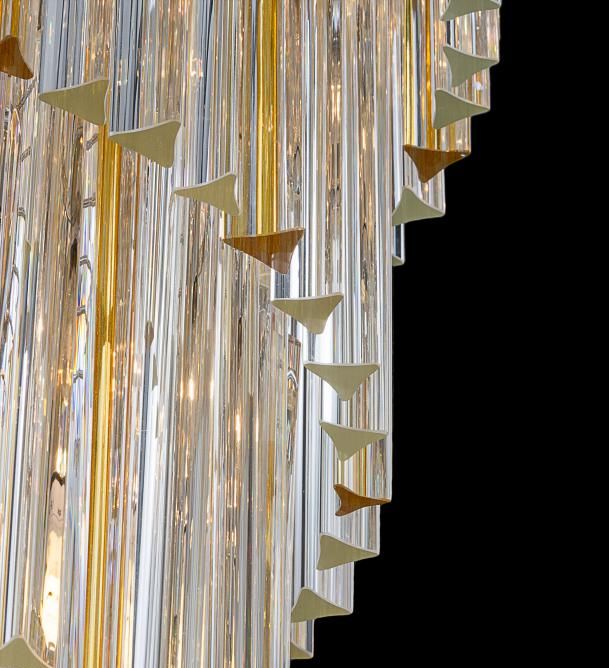 Beautiful large modern mid-century chandelier with clear and amber Venetian glass prisms