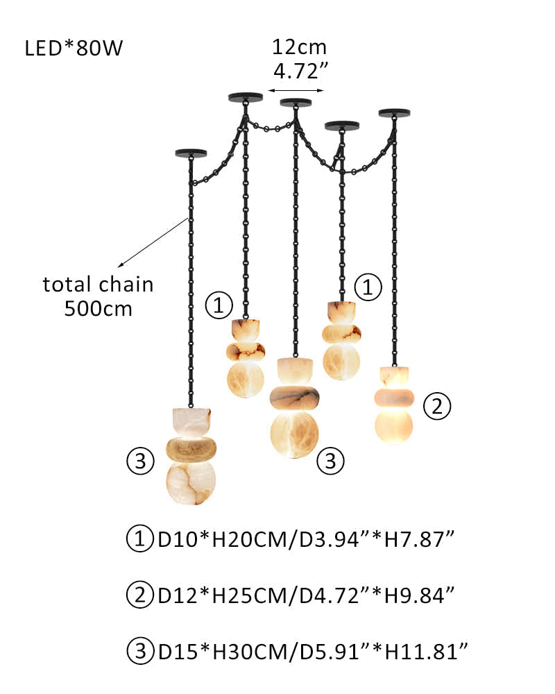 7 lights 6" Wide Multi Light LED Pendant Light Fixtures white alabaster indoor lighting