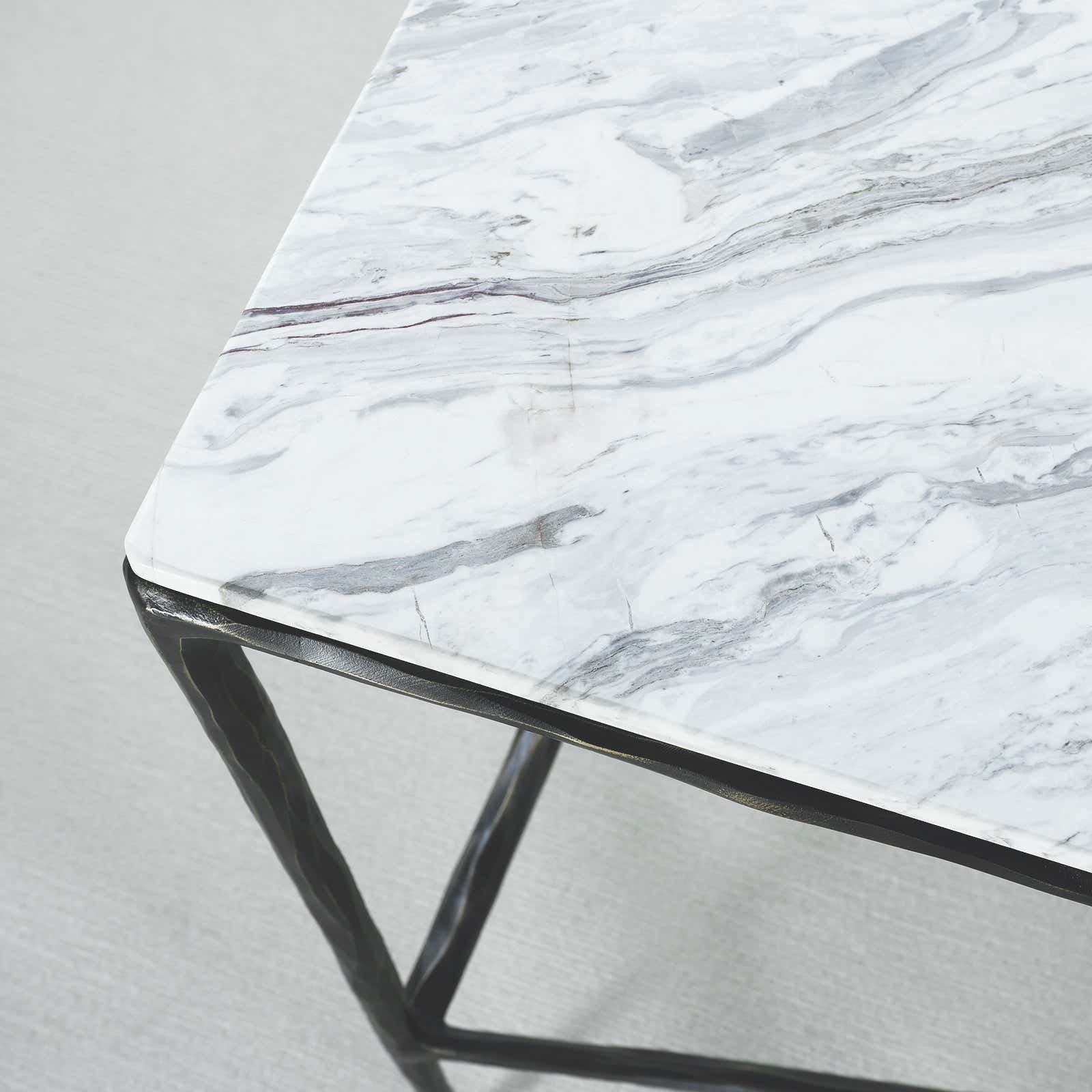 Hand-Forged Metal Rectangle Marble Console Table 60" 72"