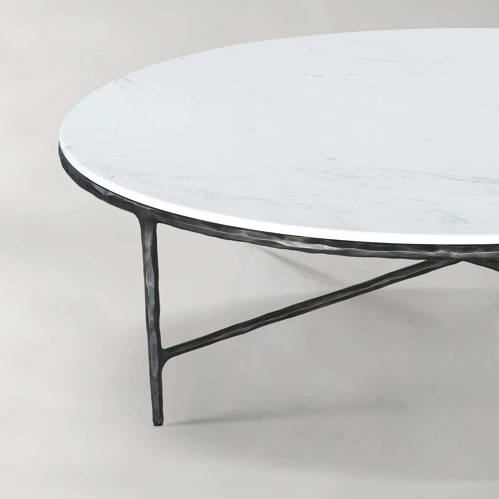 Hand-Forged Metal Marble Round Coffee Table 36" 55"