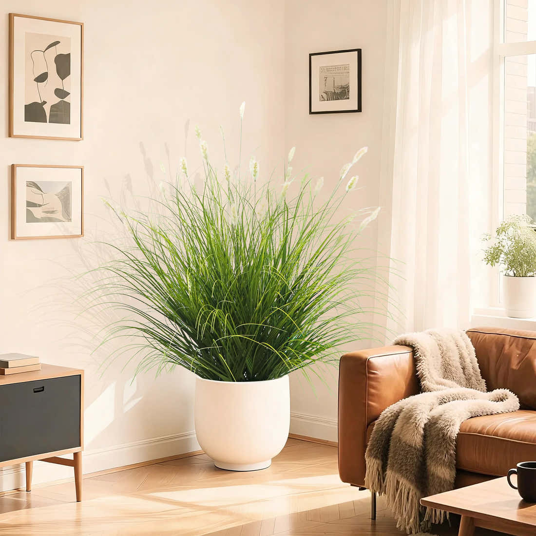 $1000+ Purchase Gift | Artificial 36-Head Caterpillar with Curved-Straight Onion Grass Bonsai 43"H