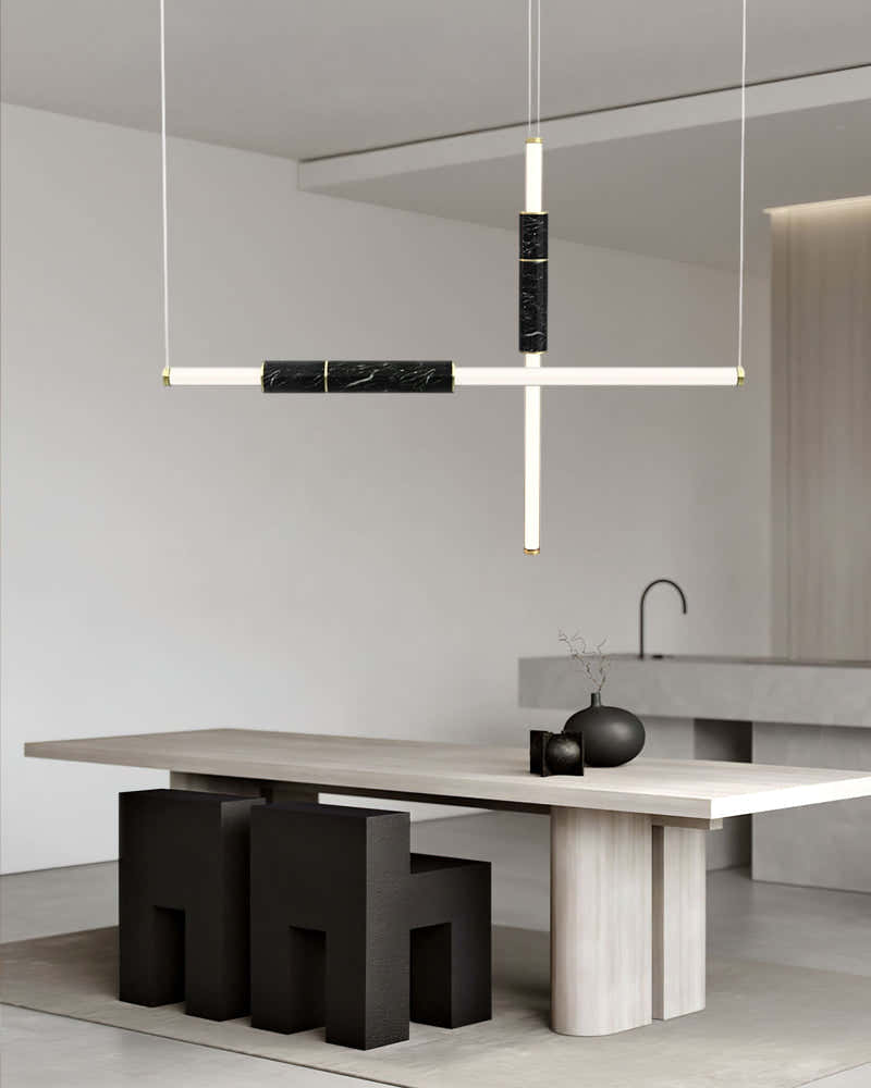 Linear Pipe Alabaster & Acrylic Pendant Light for dining room | vertically & horizontally