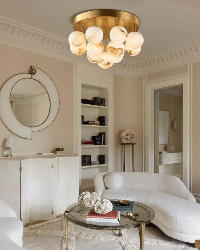Alabaster Semi Flush Mount with Etched Opal Marble Shades