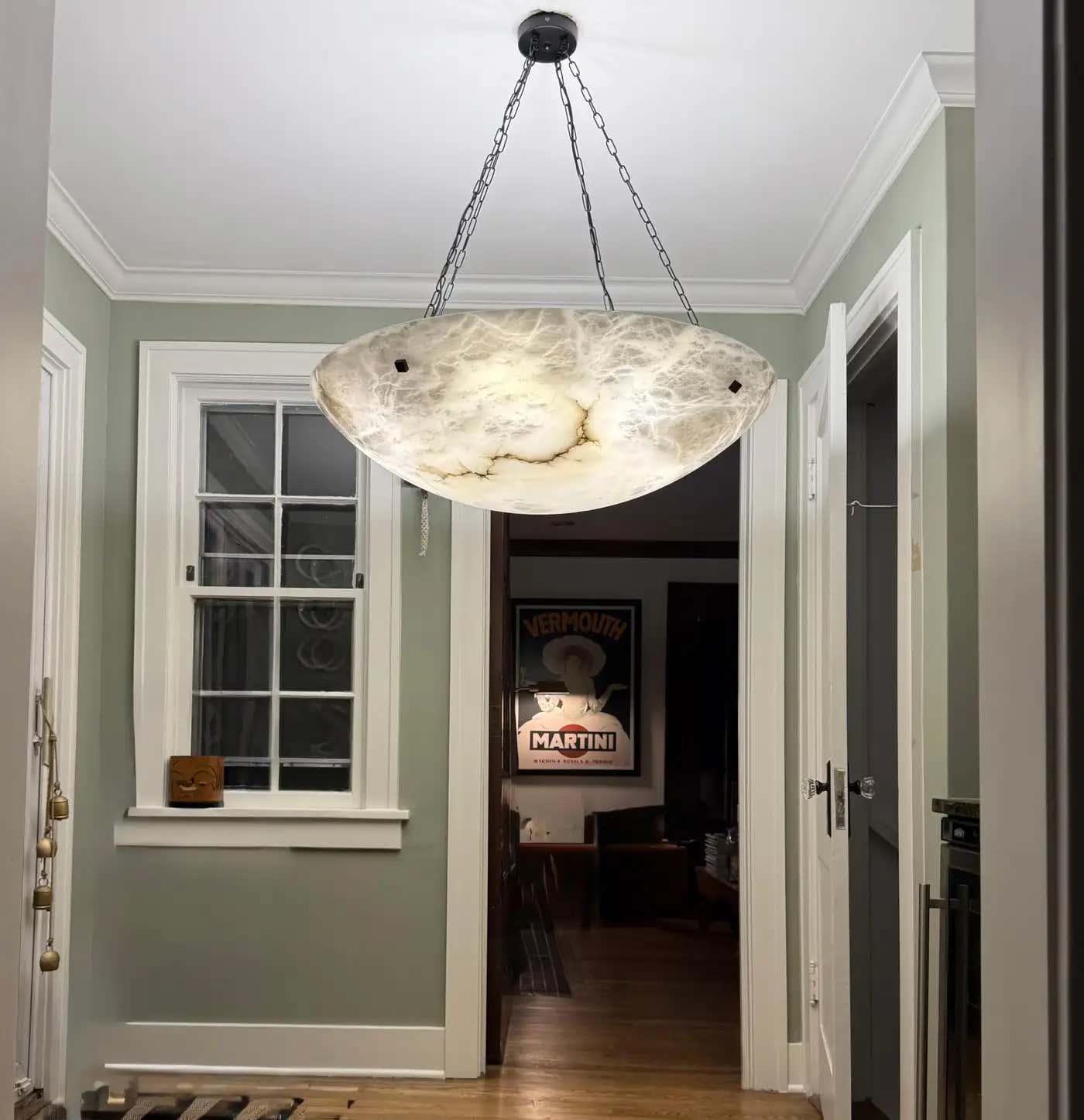 Enormous 36 Ø Flush Mount / Pendant with Stunning Full Moon-Like Alabaster Shade