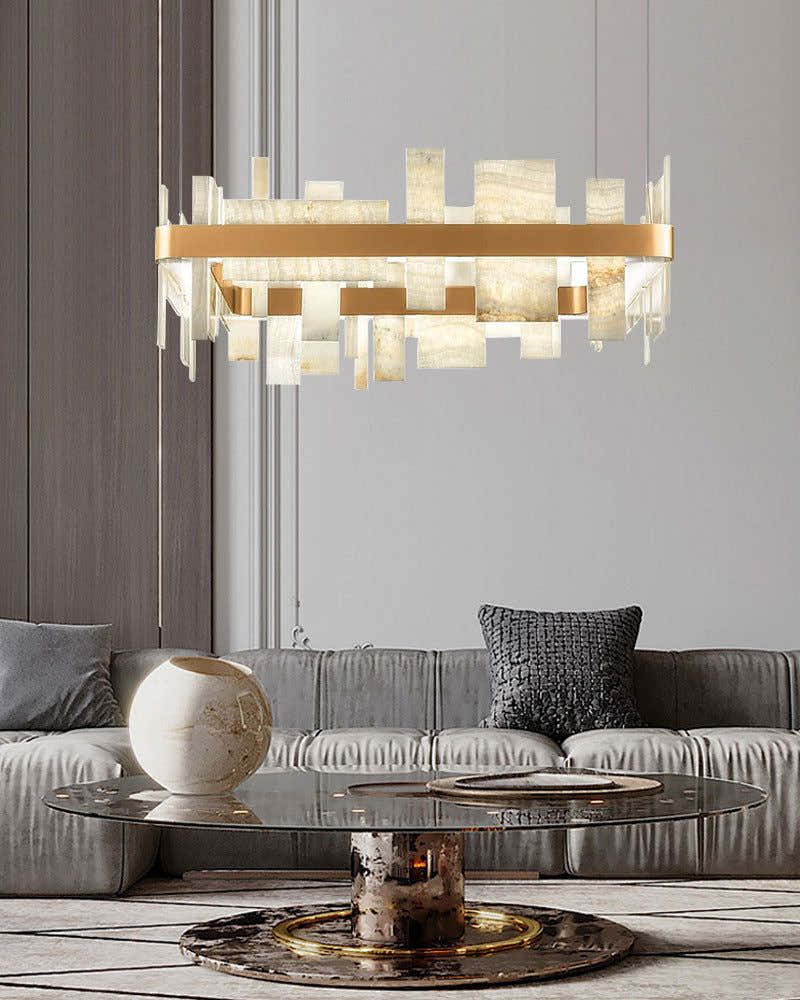Long Cord Alabaster Ceiling Pendant Light Brushed Gold