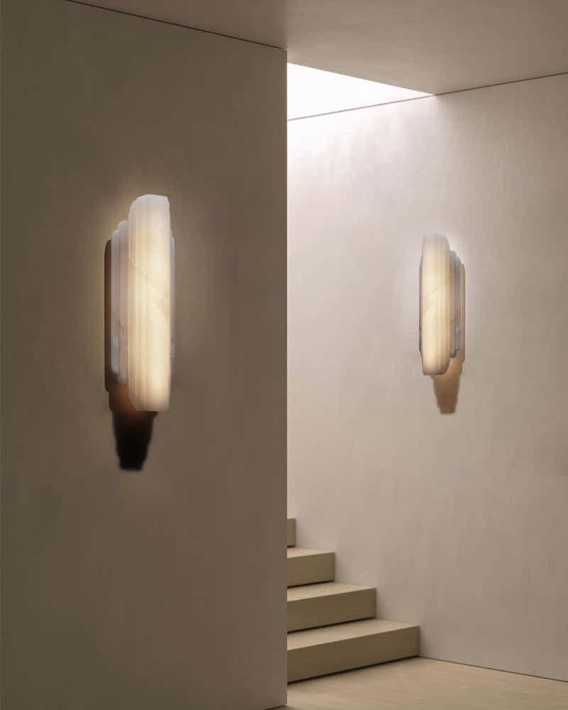 Vanity light fixtures Estelle Alabaster Hillside Flush Mounted Wall Sconces Height 20" 30"