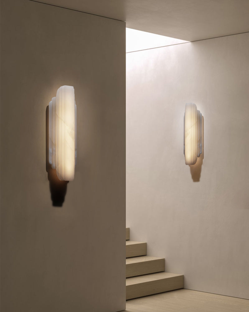 Vanity light fixtures Estelle Alabaster Hillside Flush Mounted Wall Sconces Height 20" 30"