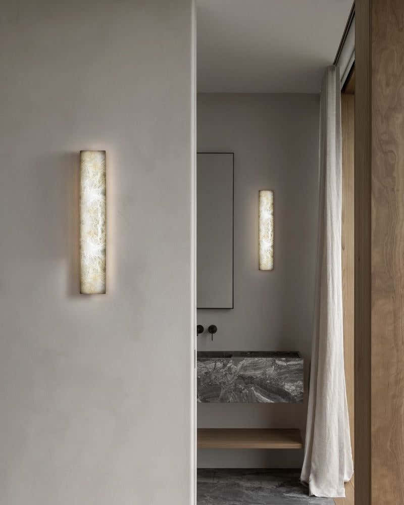 Rectangular Natural Semi-Translucent Alabaster Wall Lamp for Bath & Vanity