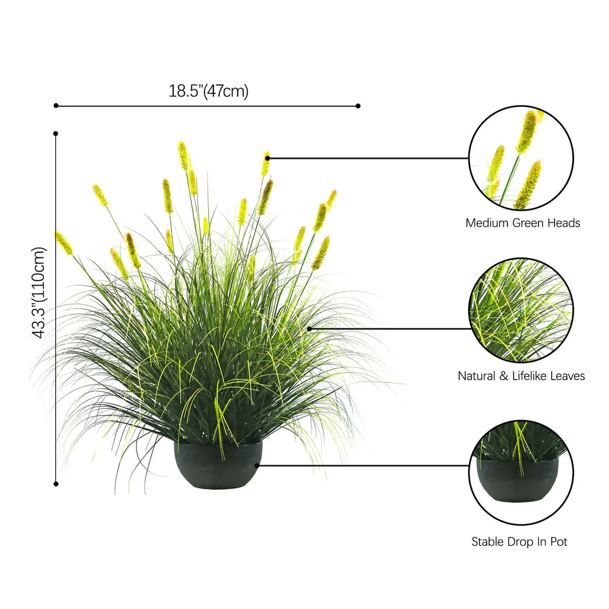Artificial 20-Head Short Pine Grass with Curved-Straight Onion Grass Bonsai 43"H