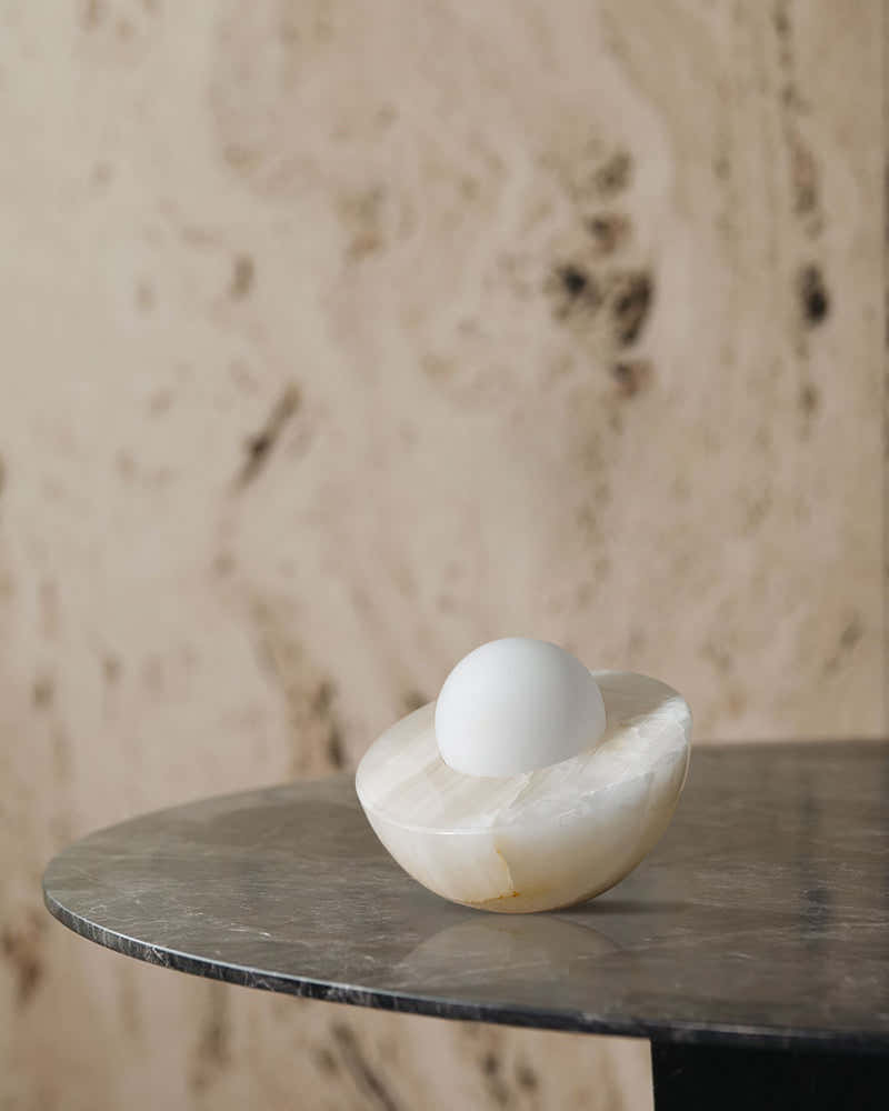 Slinkly Modern Nature Alabaster Dimming Round Bowl Table Lamp for bedroom