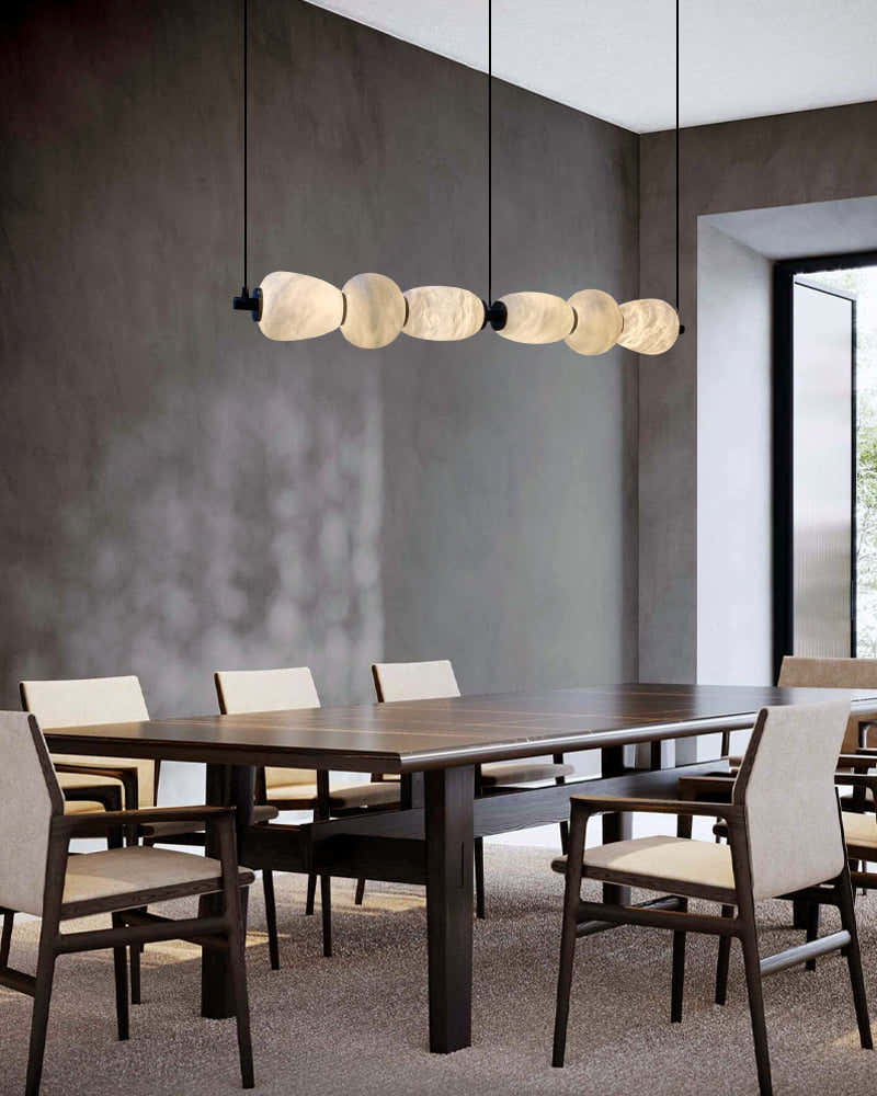Modern Linear White Alabaster Solid Ball Thread Synthetic Shade Hanging Light for Dining