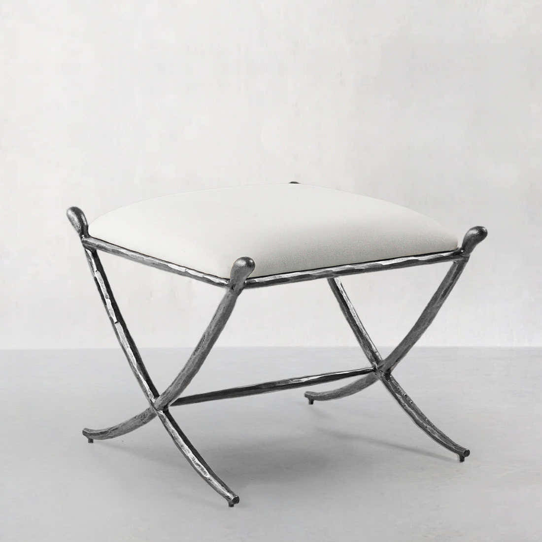 Hand-Forged Metal Horn Fabric Base Stool