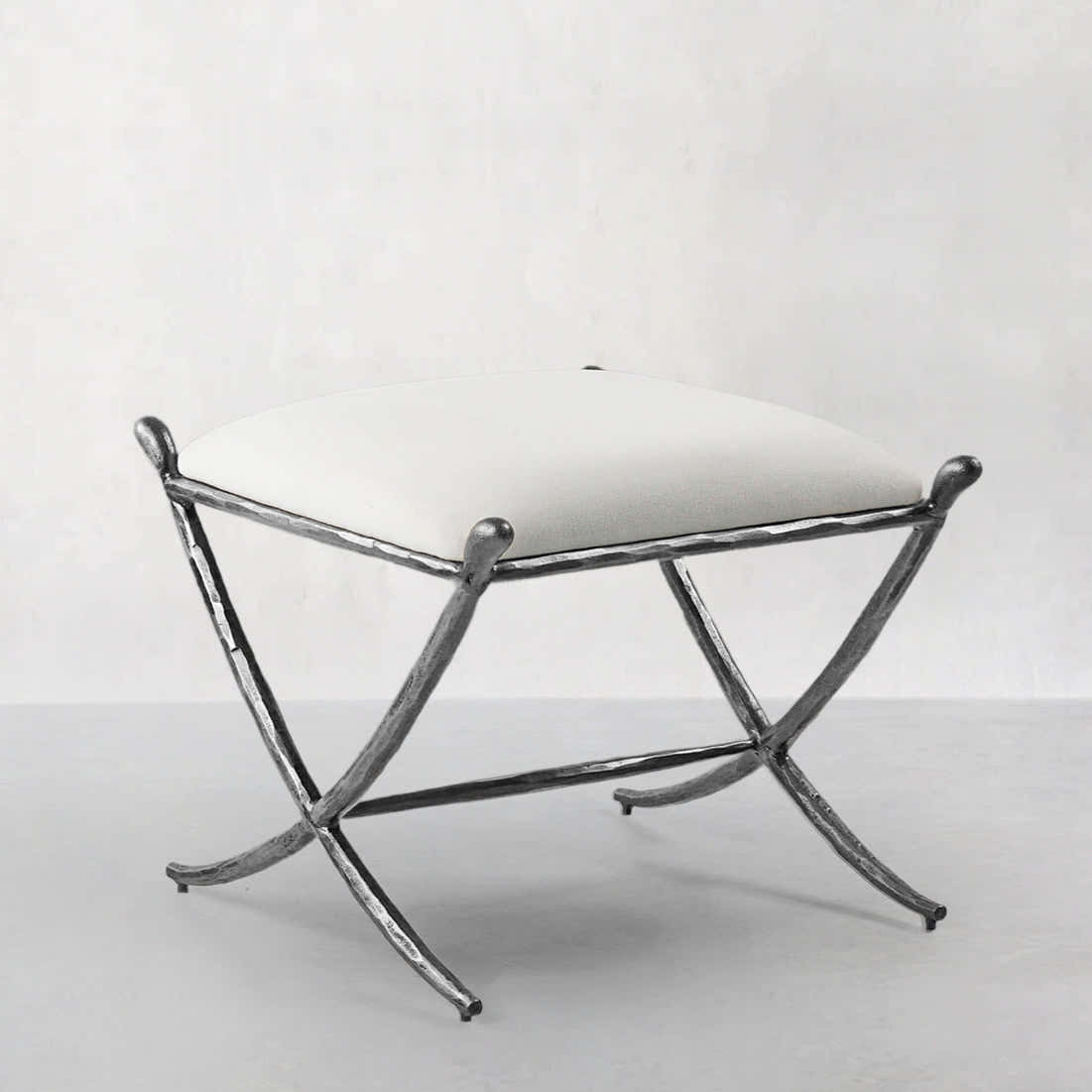 Hand-Forged Metal Horn Fabric Base Stool