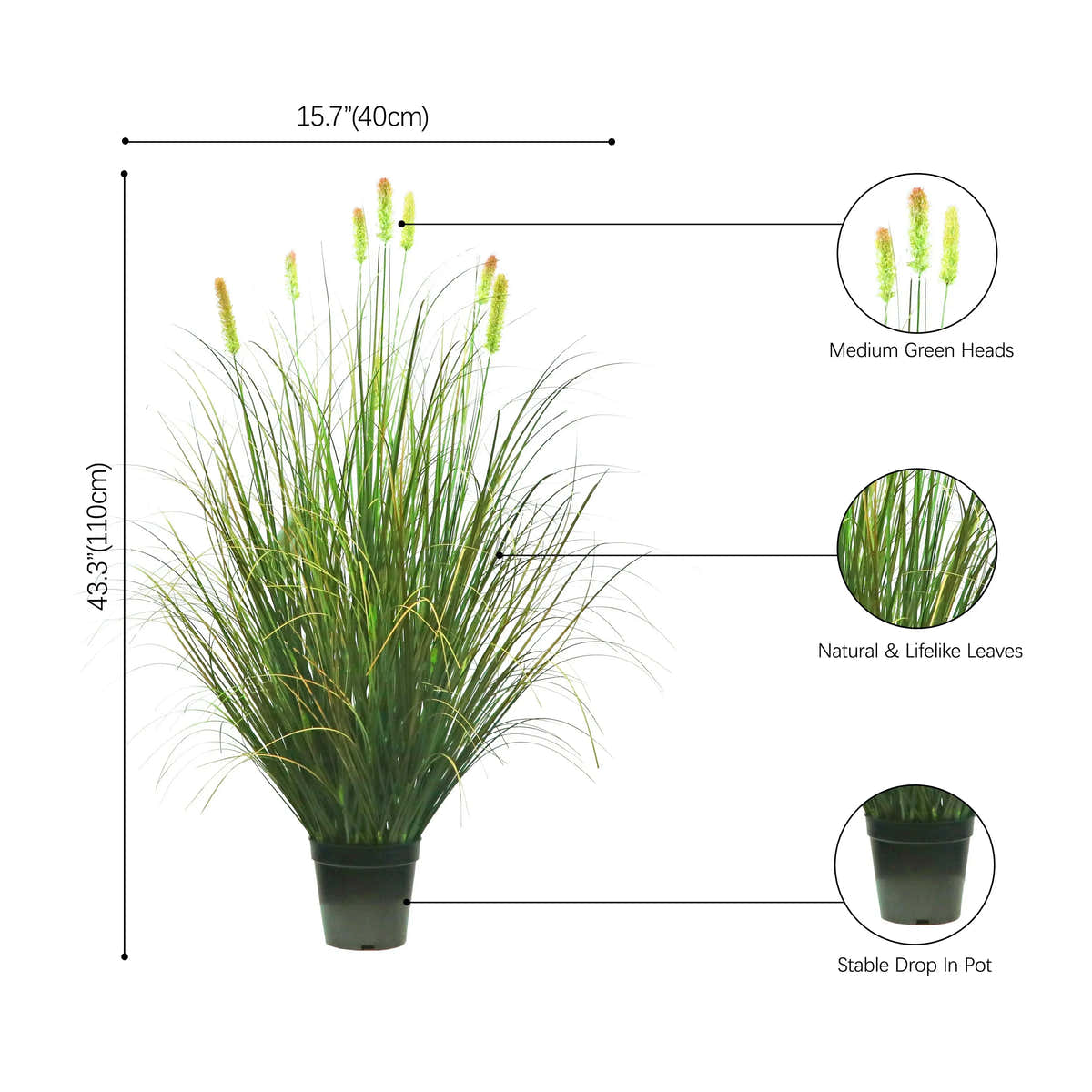 Artificial 8-Head Short Pine Grass with Curved Onion Grass Bonsai 43"H