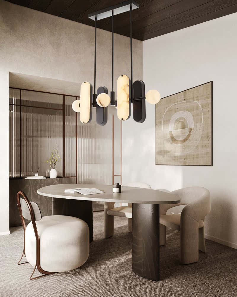 8-Light LED Linear Pendant Lighting in White Alabaster