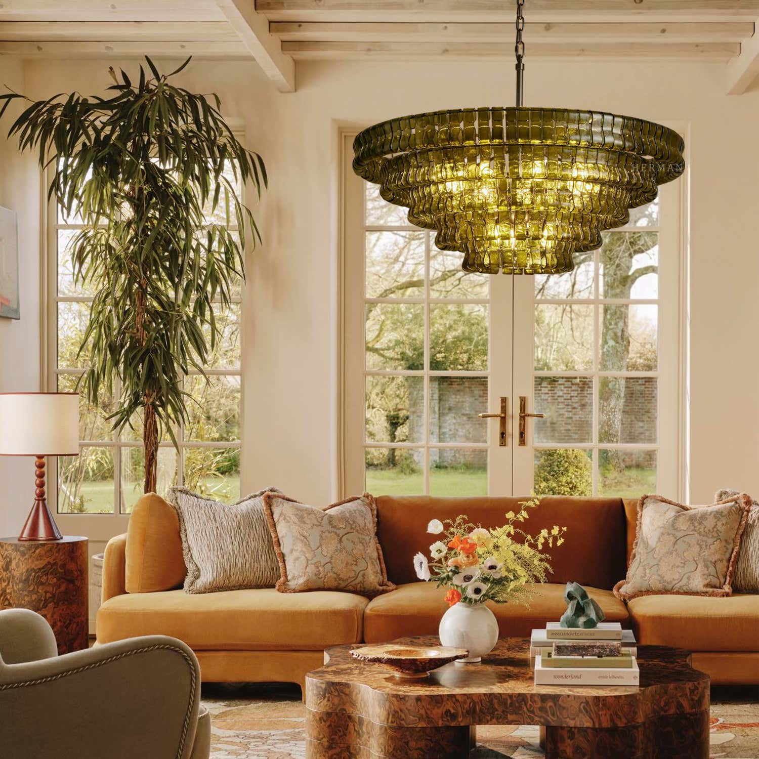 Amor 5-Tier Ghiaccio Glass Pendant Round Chandelier 48"
