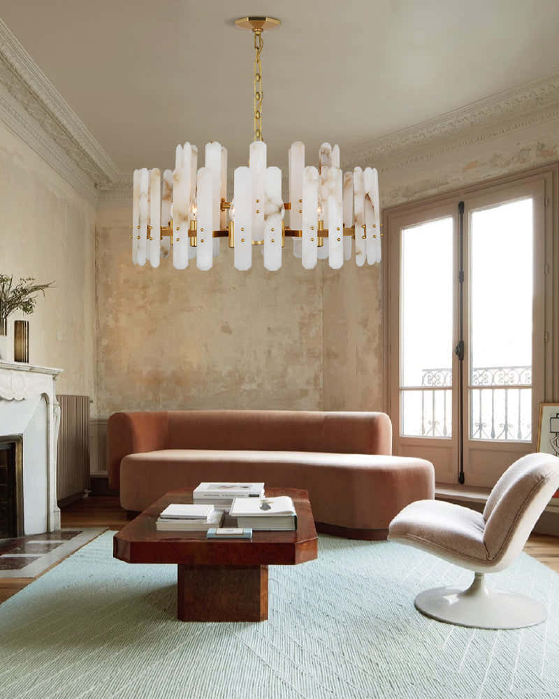 Large Alabaster Rectangular Chandelier Wide 40“ 45” with Chrome Frame for dining room