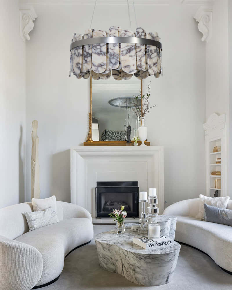 Modern LED Marble Round Chandelier 24" 32"