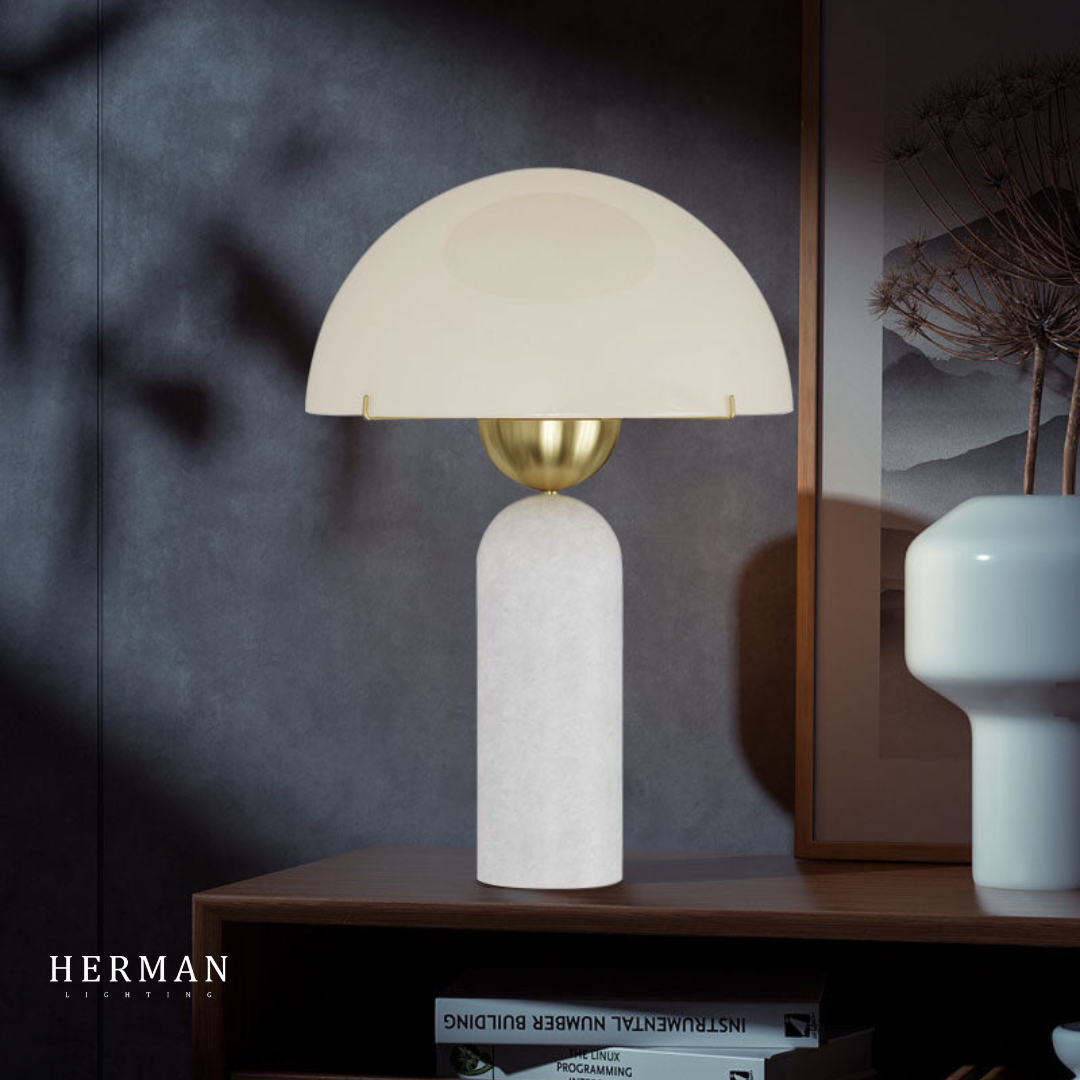 G9 Alabaster white marble table lamp Dia 12"