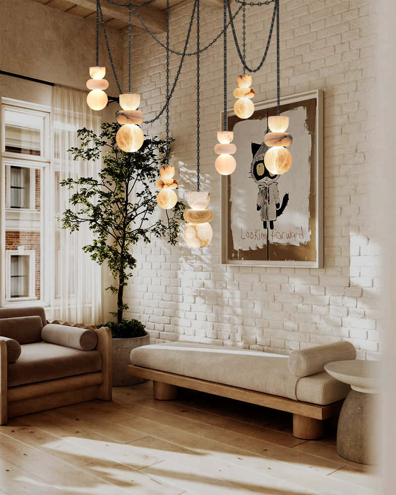 7 lights 6" Wide Multi Light LED Pendant Light Fixtures white alabaster indoor lighting