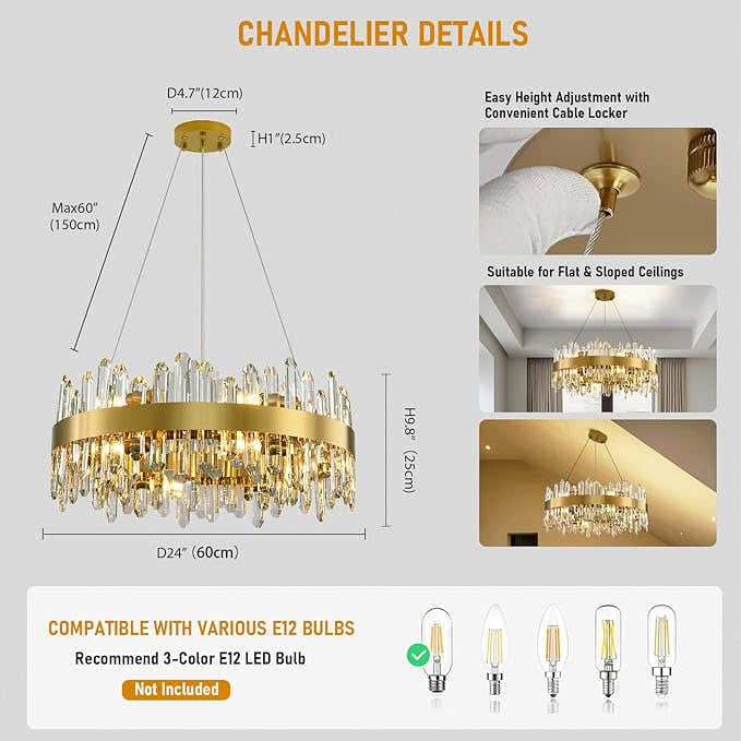 MDEGLYO Modern Crystal Round Chandelier