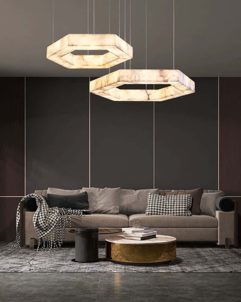 LED Hexagon Marble Pendant Lamp | Double/Triple Ring Design