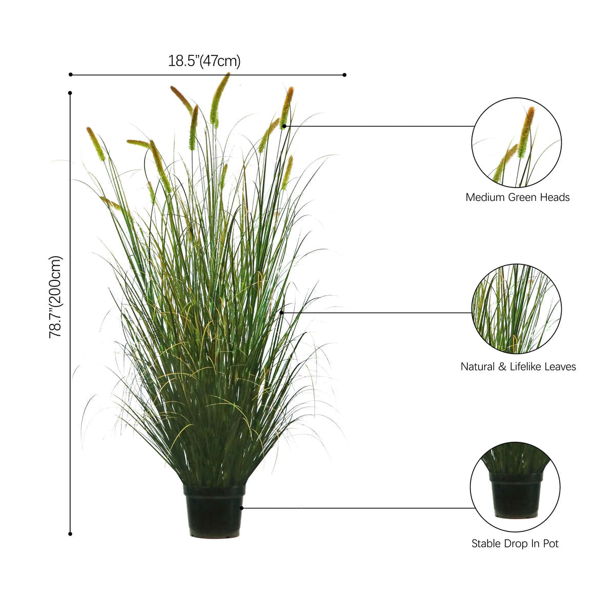 Artificial 14-Head Long Cat Tail with Curved Onion Grass Bonsai 79"H