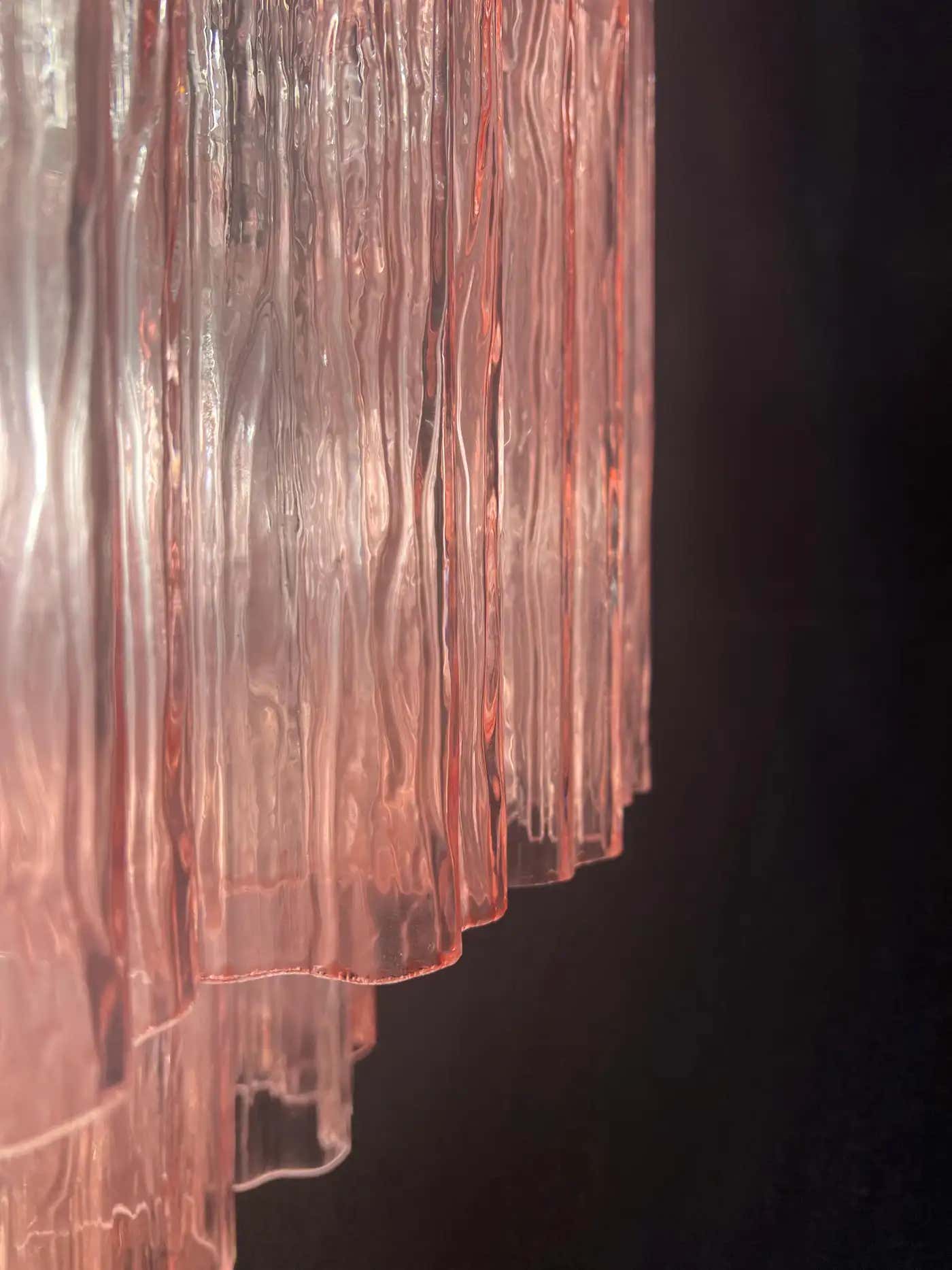 Pair Magnificent Murano Glass Chandeliers, 101 Pink Tube Glasses
